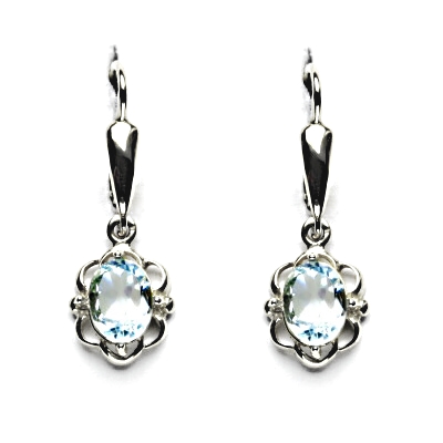 Zlaté náušnice, přírodní topaz sky, bílé zlato, NK 1140/20