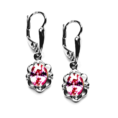 Zlaté náušnice, růžový zirkon, bílé zlato, NK 1140/20