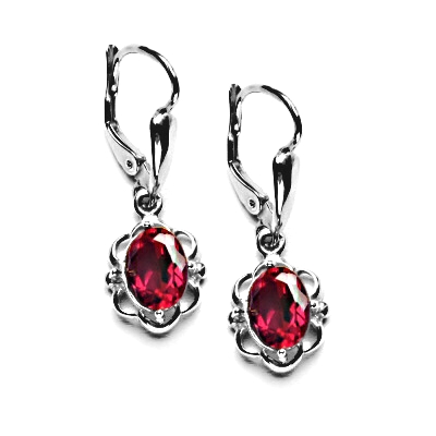 Zlaté náušnice, zirkon rubín, bílé zlato, NK 1140/20