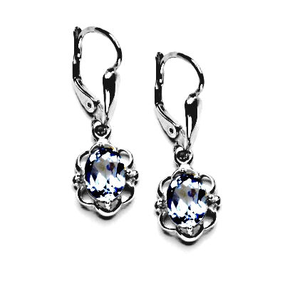 Zlaté náušnice, synt. světlý akvamarin, bílé zlato, NK 1140/20