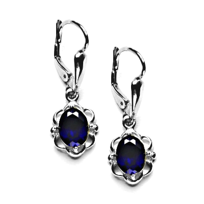 Zlaté náušnice, zirkon safír, bílé zlato, NK 1140/20