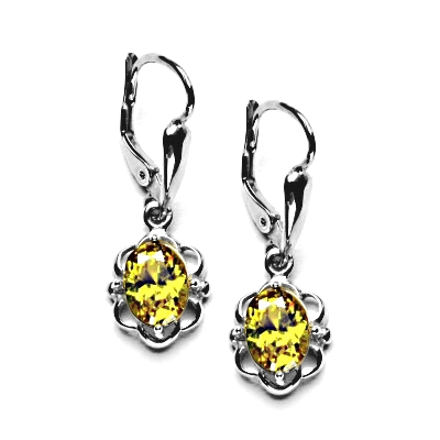 Zlaté náušnice, žlutý zirkon, bílé zlato, NK 1140/20