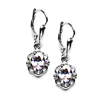 Zlaté náušnice, zirkon lavender, bílé zlato, NK 1140/20