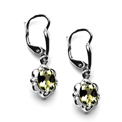 Zlaté náušnice, přírodní olivový křemen, bílé zlato, NK 1140/20