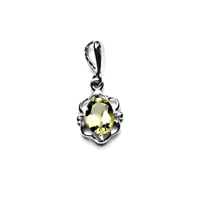 Zlatý přívěsek, přírodní olivový křemen, bílé zlato, P 1140/22