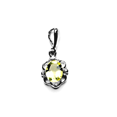 Zlatý přívěsek, přírodní olivový křemen/lemon, bílé zlato, P 1140/22