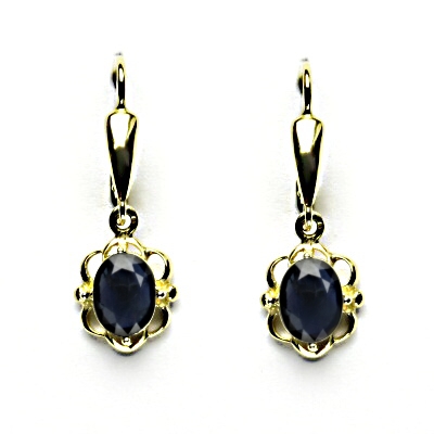 Zlaté náušnice, přírodní safír, žluté zlato, NK 1140/20