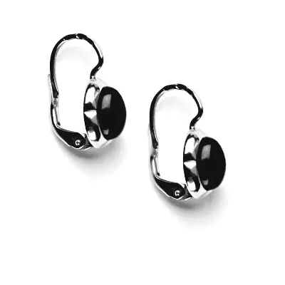 Zlaté náušnice, bílé zlato, přírodní černý achát - NK 1374 onyx