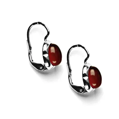 Zlaté náušnice, bílé zlato, přírodní červený achát, NK 1374
