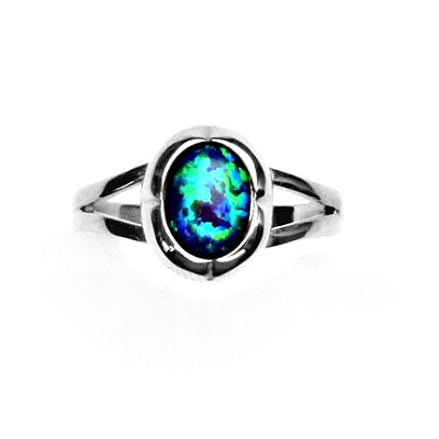 Stříbrný prsten, zelený syntetický opál - T 1374