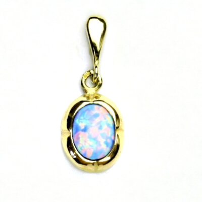 Zlatý přívěsek, žluté zlato, syntetický sv. modrý opál - P 1374