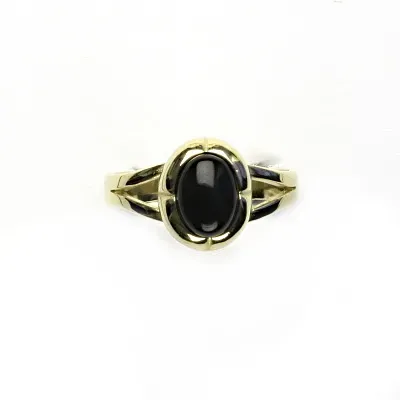 Zlatý prsten, žluté zlato, přírodní černý achát - T 1374 onyx