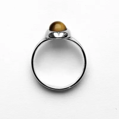 Zlatý prsten, bílé zlato, přírodní tygří oko - T 1374