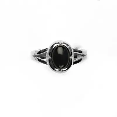 Zlatý prsten, bílé zlato, přírodní černý achát - T 1374 onyx