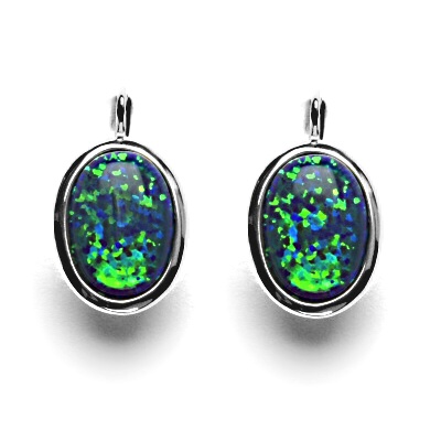 Stříbrné náušnice, syntetický zelený opál - NK 1454