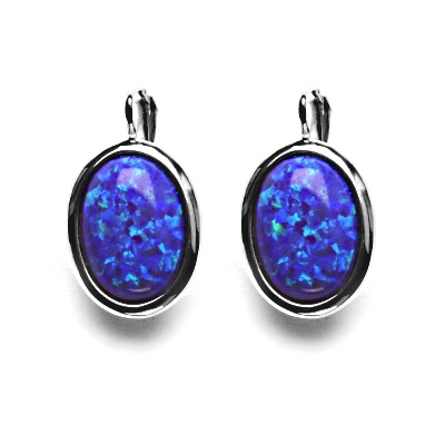 Stříbrné náušnice, syntetický fialový opál - NK 1454