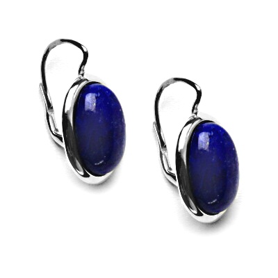 Zlaté náušnice, přírodní kámen lapis lazuli, bílé zlato - NK 1454