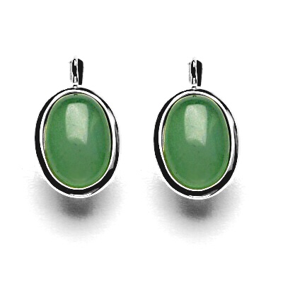 Zlaté náušnice, přírodní kámen avanturin, bílé zlato -  NK 1454