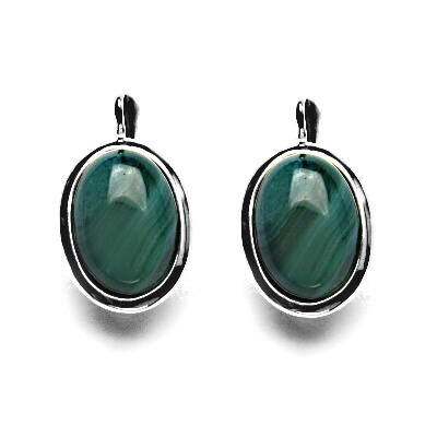 Zlaté náušnice, přírodní kámen zelený achát barvený, bílé zlato - NK 1454