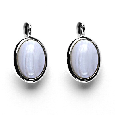 Zlaté náušnice, přírodní kámen chalcedon, bílé zlato - NK 1454