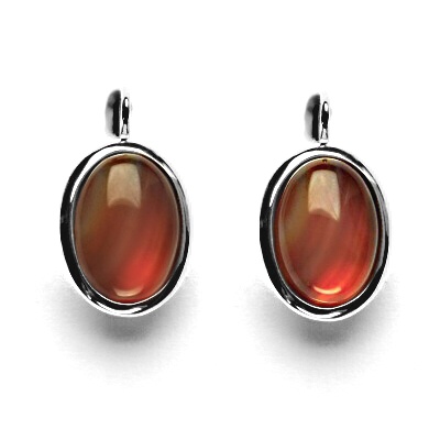 Zlaté náušnice, přírodní kámen světlý karneol, bílé zlato - NK 1454