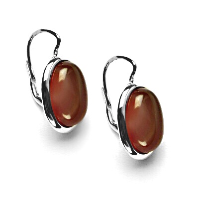 Zlaté náušnice, přírodní kámen světlý karneol, bílé zlato - NK 1454