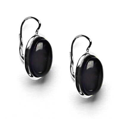 Zlaté náušnice, přírodní tmavý ametyst, bílé zlato - NK 1454