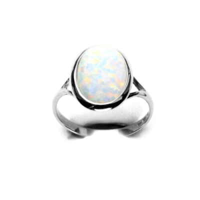 Zlatý prsten, syntetický bílý opál, bílé zlato - T 1454