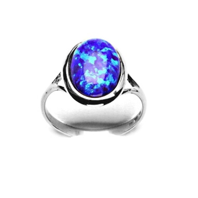Zlatý prsten, syntetický fialový opál, bílé zlato - T 1454