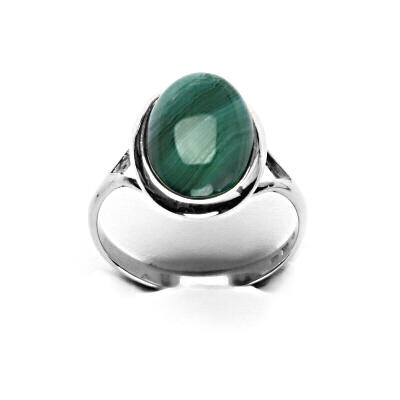 Zlatý prsten, přírodní zelený achát barvený, bílé zlato - T 1454
