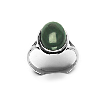 Zlatý prsten, přírodní malachit, bílé zlato - T 1454 m