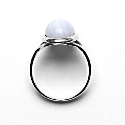 Zlatý prsten, přírodní kámen chalcedon, bílé zlato - T 1454 m