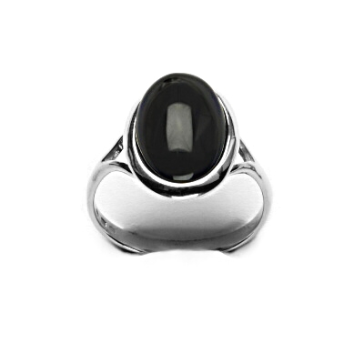 Zlatý prsten, přírodní černý achát onyx, bílé zlato - T 1454 m