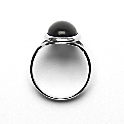 Zlatý prsten, přírodní černý achát onyx, bílé zlato - T 1454 m