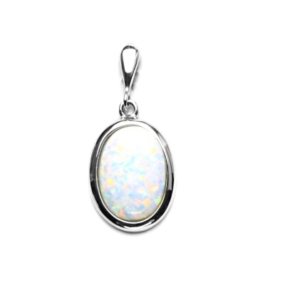 Zlatý přívěsek, syntetický bílý opál, bílé zlato - P 1454/22