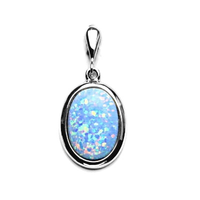 Zlatý přívěsek, syntetický světle modrý opál, bílé zlato - P 1454/22