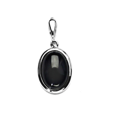 Zlatý přívěsek , přírodní černý achát - onyx, bílé zlato - P 1454/22
