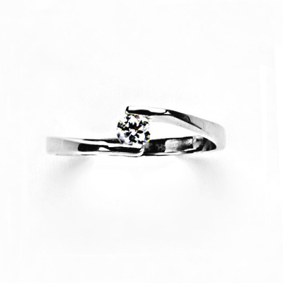 Zlatý prsten, čirý zirkon, bílé zlato - VR 214