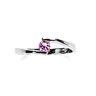 Zlatý prsten, růžový zirkon, bílé zlato - VR 214