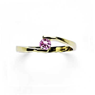 Zlatý prsten,  růžový zirkon, žluté zlato -  VR 214