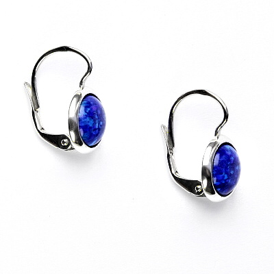 Zlaté náušnice,bílé i žluté zlato, syntetický tm. modrý opál - NK 1503