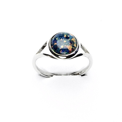 Zlatý prsten, bílé i žluté zlato, syntetický černý opál - T 1503