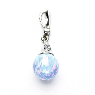 Stříbrný přívěsek, synt. světle modrý opál, čiré zirkony - P 43/40