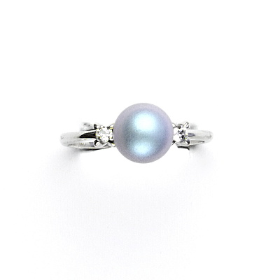 Stříbrný prsten, Swarovski perla iridescent light blue, čiré zirkony, T 1207