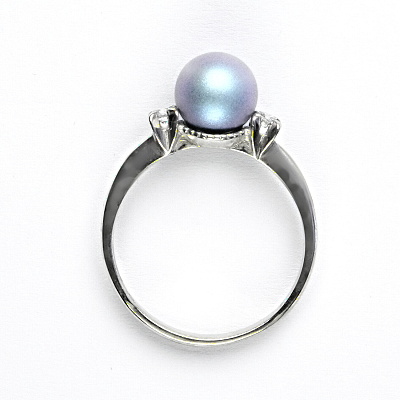 Stříbrný prsten, Swarovski perla iridescent light blue, čiré zirkony, T 1207