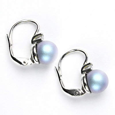 Stříbrné náušnice, Swarovski perly iridescent light blue, čiré zirkony, NK 1207 