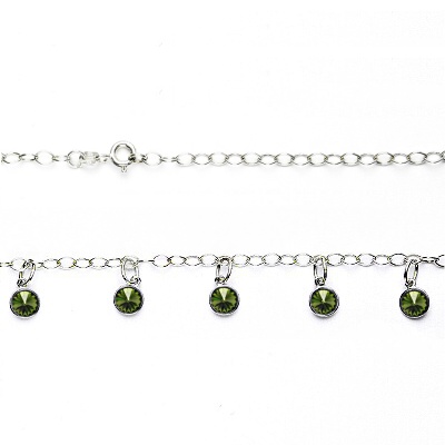 Stříbrný náhrdelník, Swarovski krystaly olivin, NH 1336