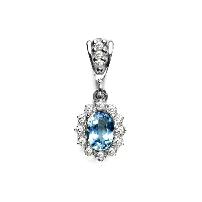 Zlatý přívěsek s diamanty, přírodní topaz swiss 7x5 mm, bílé zlato - VP 247