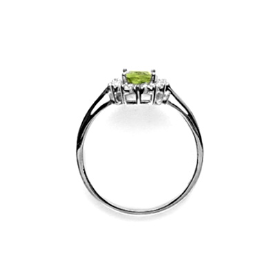 Zlatý prsten s diamanty, přírodní olivín 7x5 mm, bílé zlato - VR 247