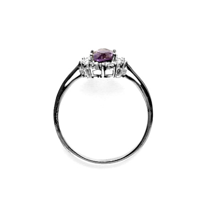 Zlatý prsten s diamanty, přírodní tmavý ametyst 7x5 mm, bílé zlato - VR 247